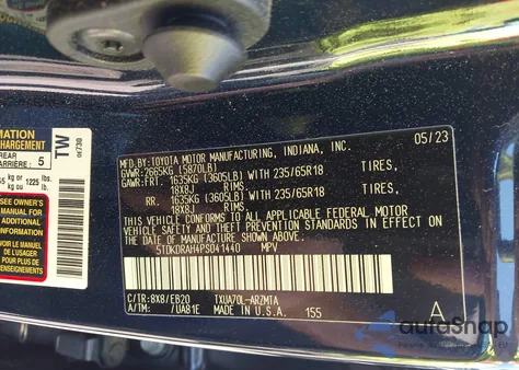 2023 Toyota Highlander Xle z USA, uszkodzony, nr VIN 5TDKDRAH4PS041440